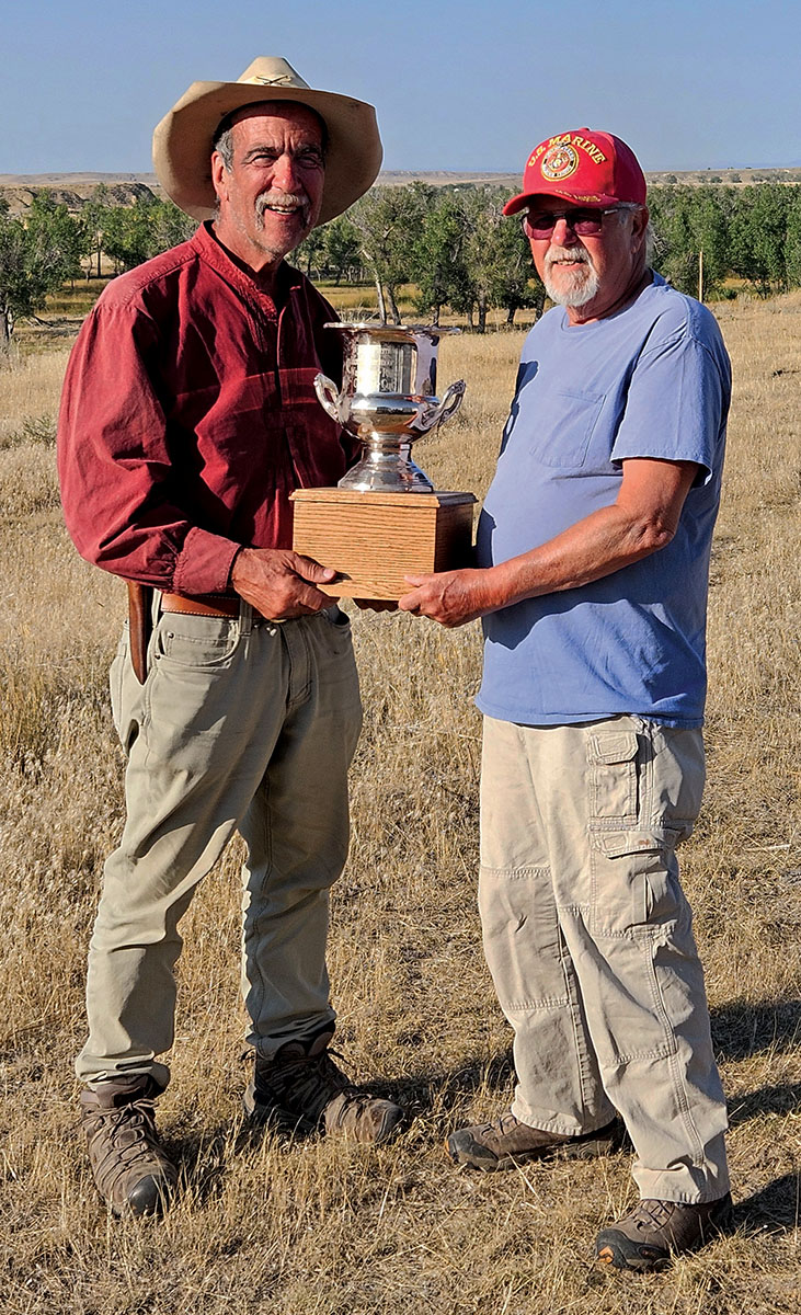 Dave Gullo (left) accepting the trophy for High Aggregate score in the Traditional Creedmoor match.